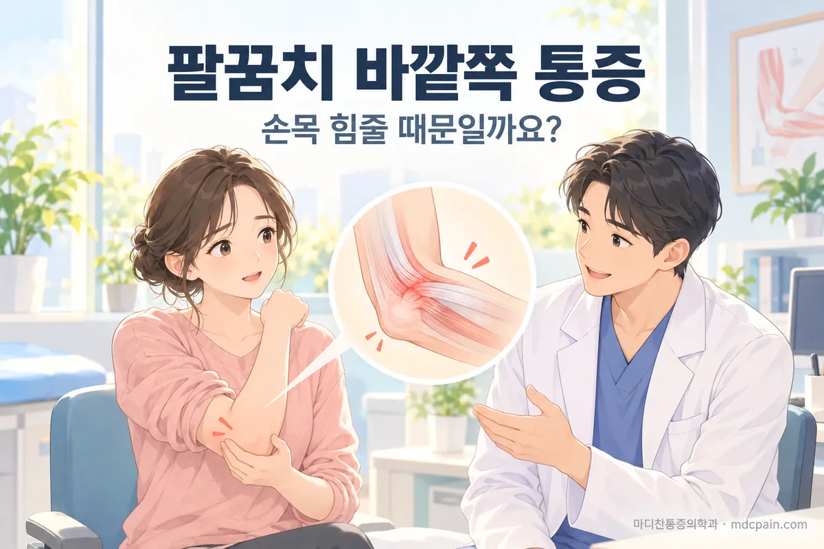 컴퓨터 작업 뒤 팔꿈치 바깥쪽이 아프다면, 손목을 쓰는 힘줄 때문일까요?