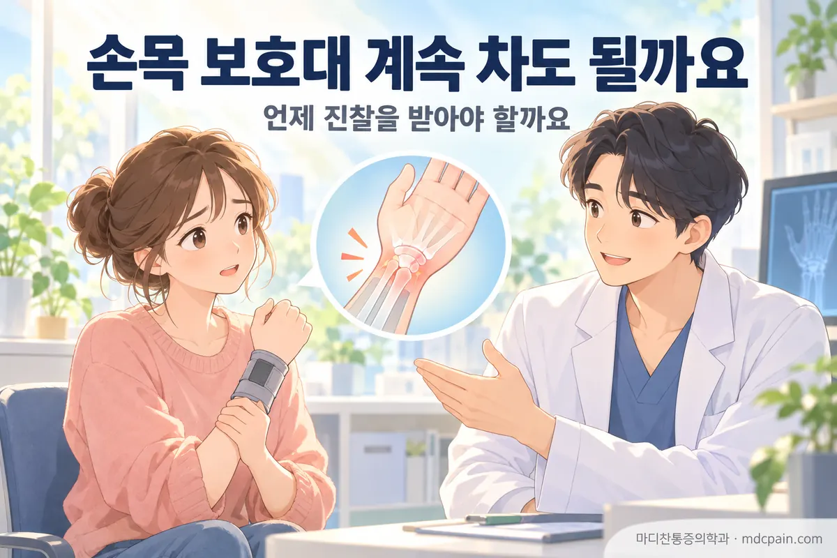 손목이 아플 때 보호대를 계속 차도 될까요?