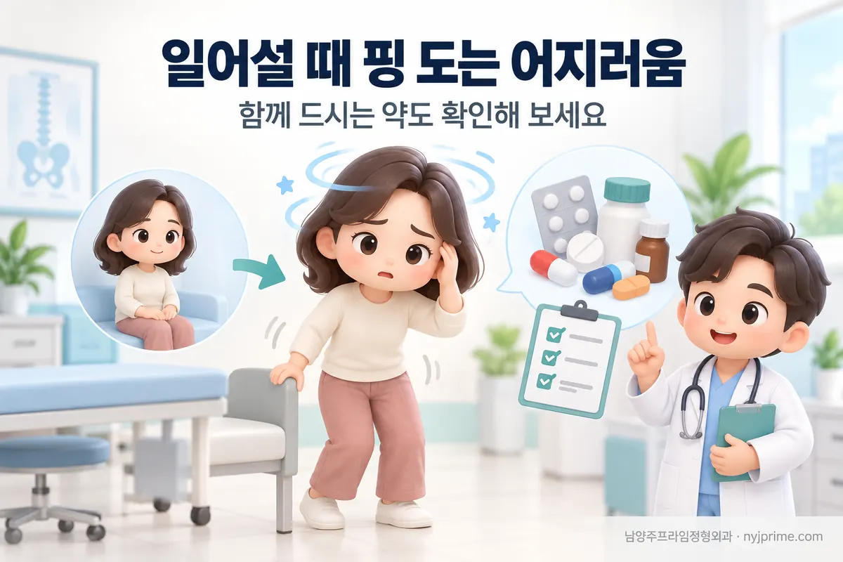 일어설 때 핑 도는 어지러움, 통증약 때문일까요? 함께 드시는 약도 확인해 보세요